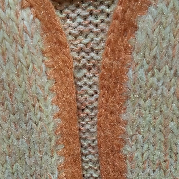 VINTAGE HAND KNIT ORANGE CARDIGAN BY POLLY COTTAGE PRAIRIE FARM CABIN - Picture 5 of 11